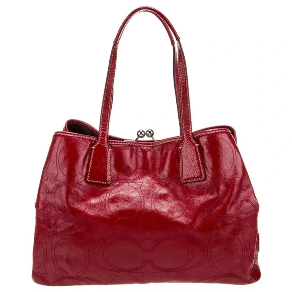 Elegant Red Leather Coach Tote Bag - Picture 4 of 10